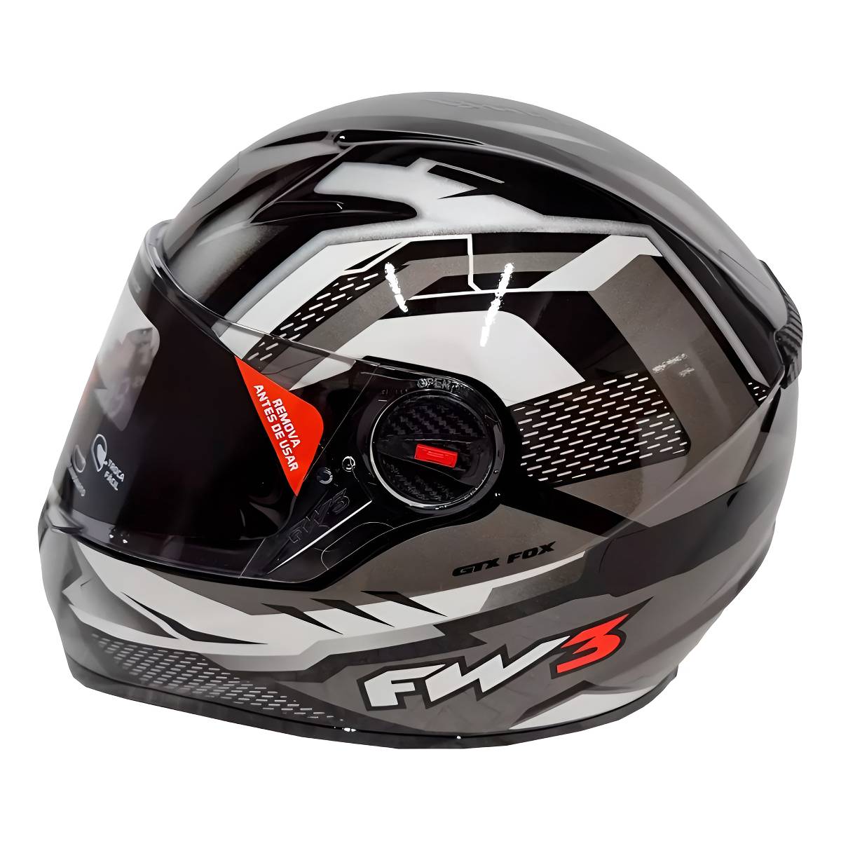 Capacete para Moto Integral Fechado GTX FOX Grafite Brilhante Com