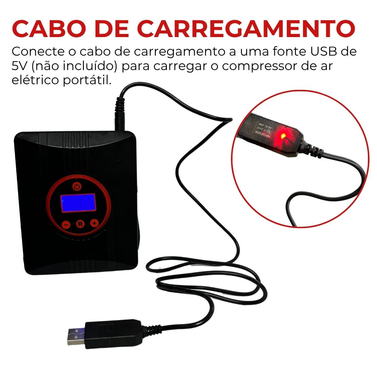 Mini 9v Compressor Mini Compressor de Ar Automotivo 150PSI Sem Fio c/Selante Lanterna LED ...