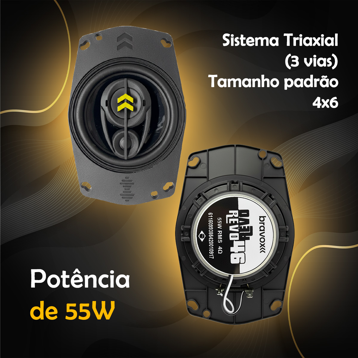 Alto-falante Lançamento Linha Revo 46 Triaxial 4x6 55W Som