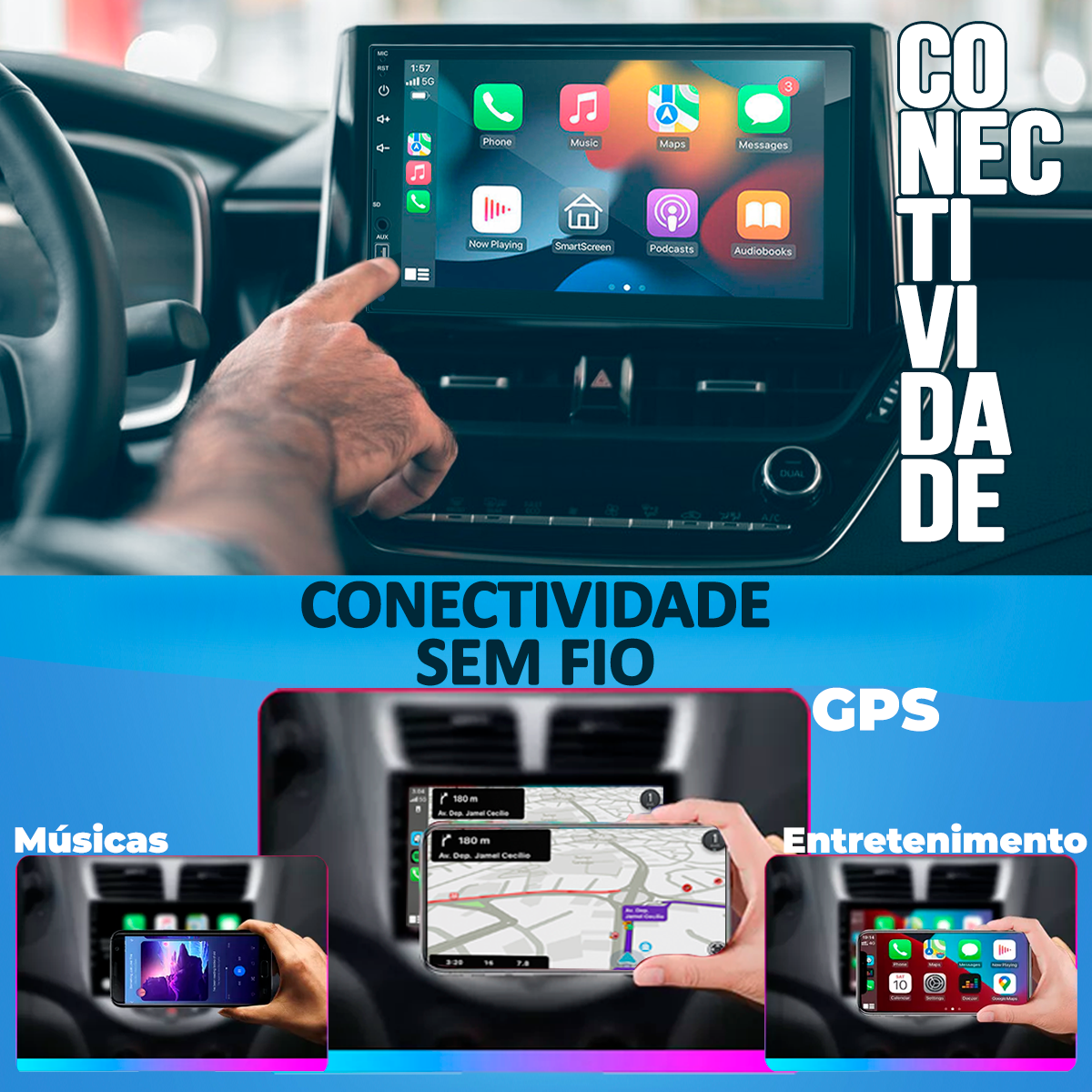 Central Multimídia 7 Polegadas Com Carplay e Android Auto Sem Fio ...