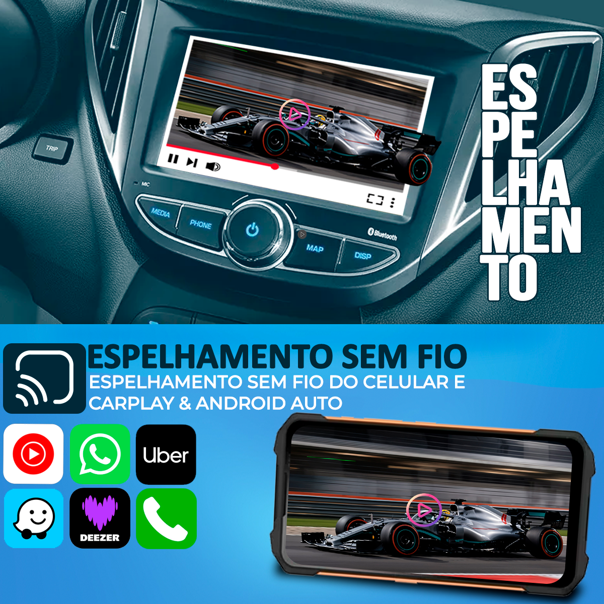 Central Multimídia 7 Polegadas Com Carplay e Android Auto Sem Fio ...