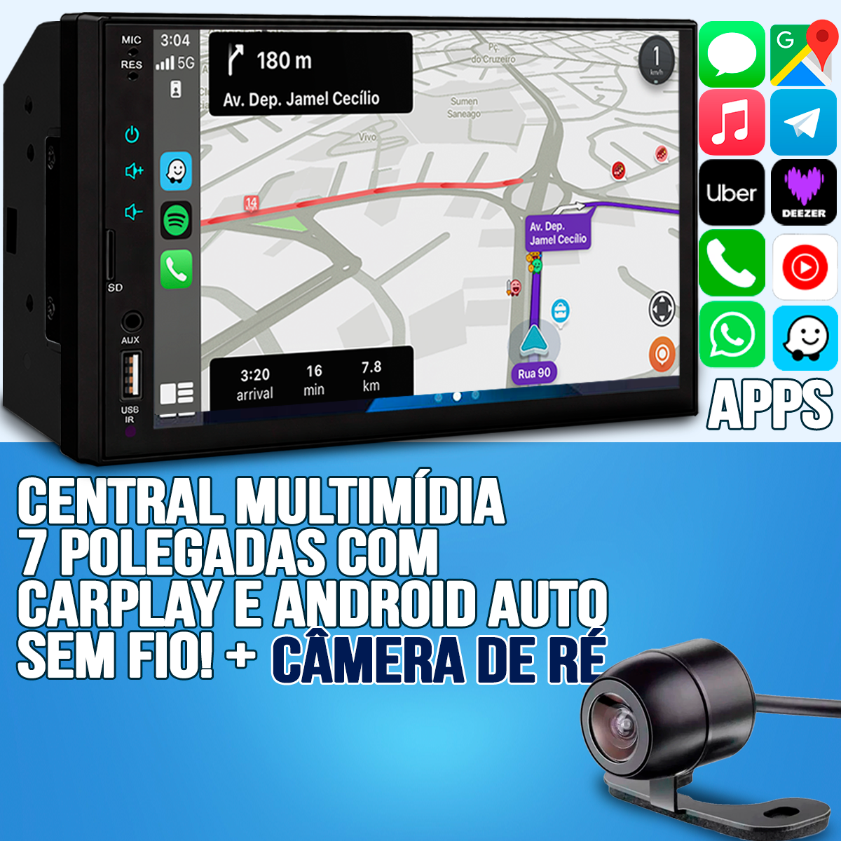 Central Multimídia 7 Polegadas Com Carplay e Android Auto Sem Fio ...