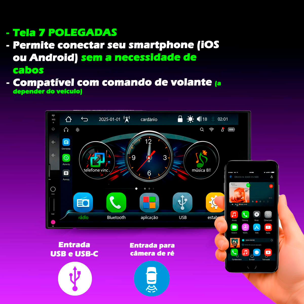 Multimídia MP5 Automotivo 7 Polegadas Com CarPlay e Android Auto ...