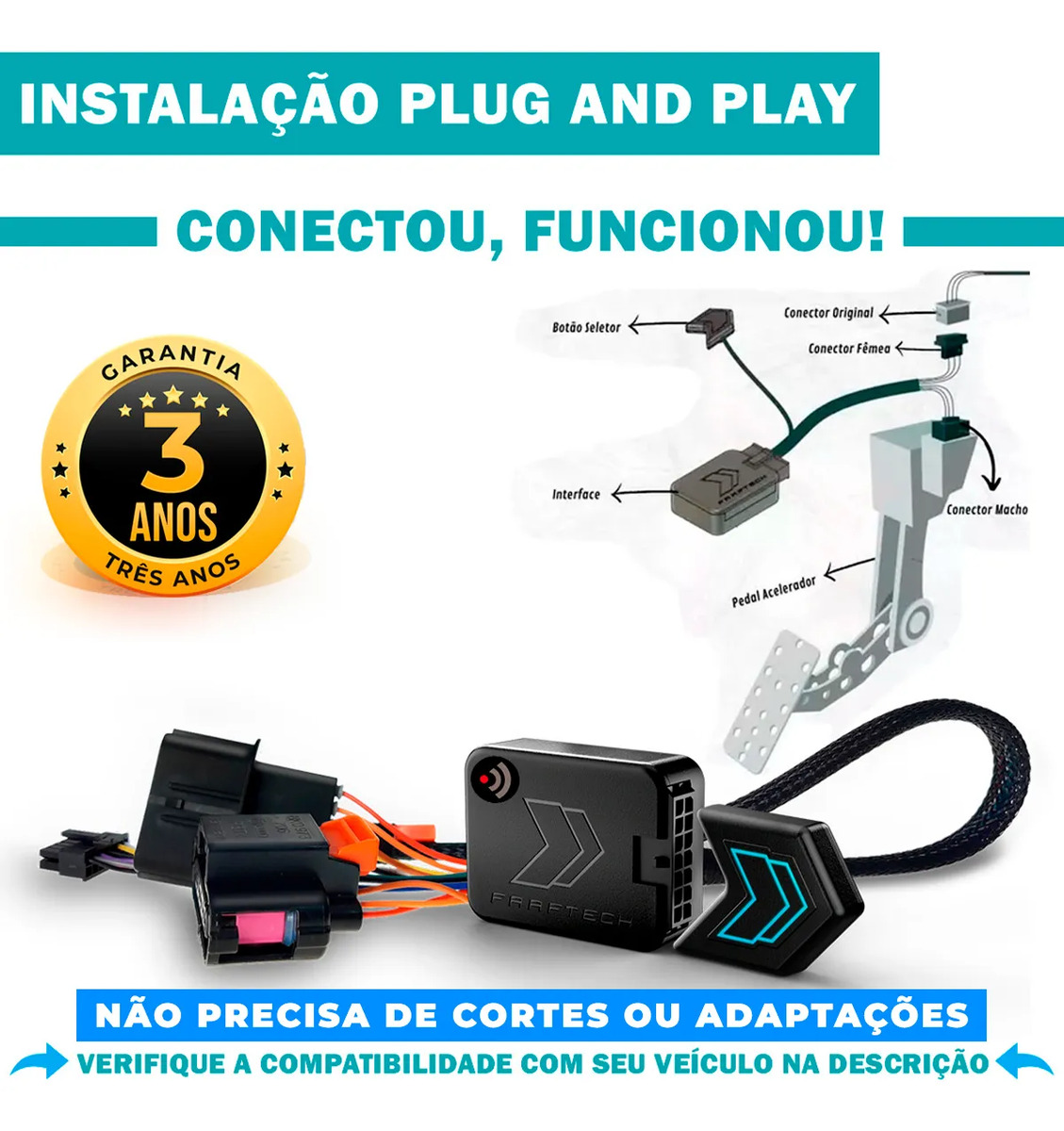 Shiftpower Acelerador Pedal Chip Carplay e Android Auto Apple