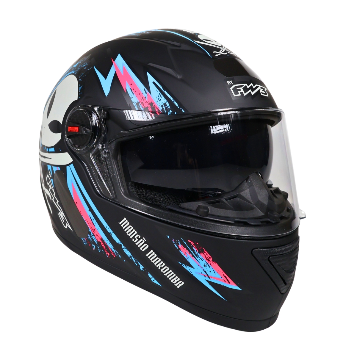 Capacete Moto GTX Mansão Maromba Preto Fosco Rosa e Azul c/Óculos