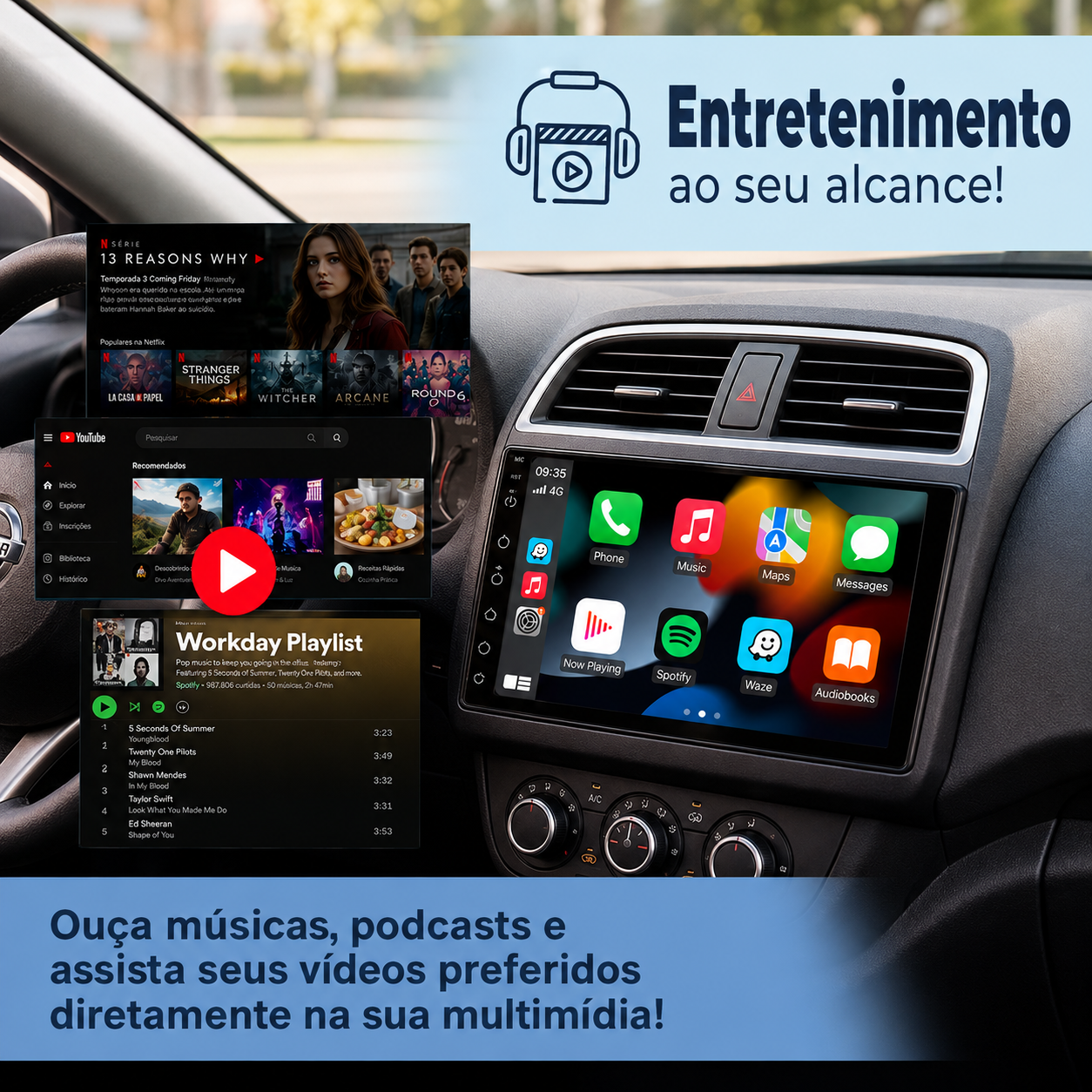 Multimidia Sist. Android 15 4GB RAM 64GB 7 pol Android Auto