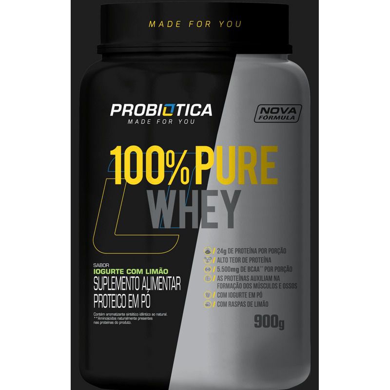 100 Pure Whey Pote 900g Iogurte C LimÃo Probiotica Armazém Pura Saúde