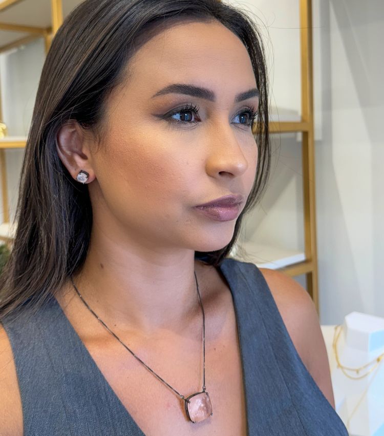 Conjunto Morganita Banhado a Ródio Negro - Regina Coelho Acessórios