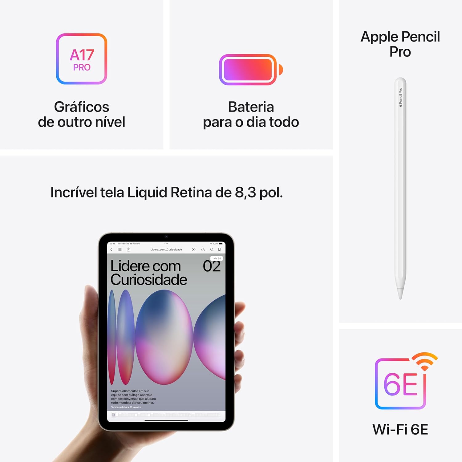 iPad mini 7 - 256GB Azul Wi-Fi+Cellular - Espaço Miami