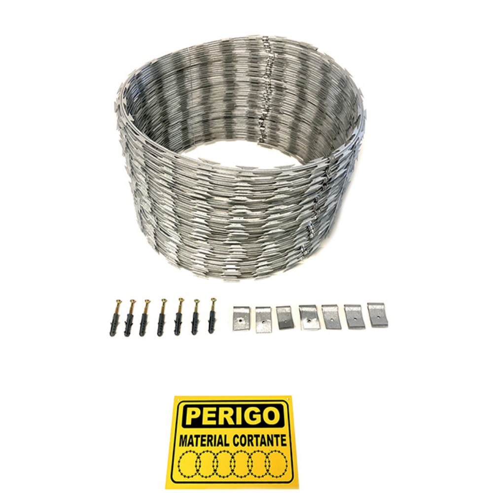 Concertina Dupla Clipada de 45cm com Kit de Instalação Para 10 Metros ...