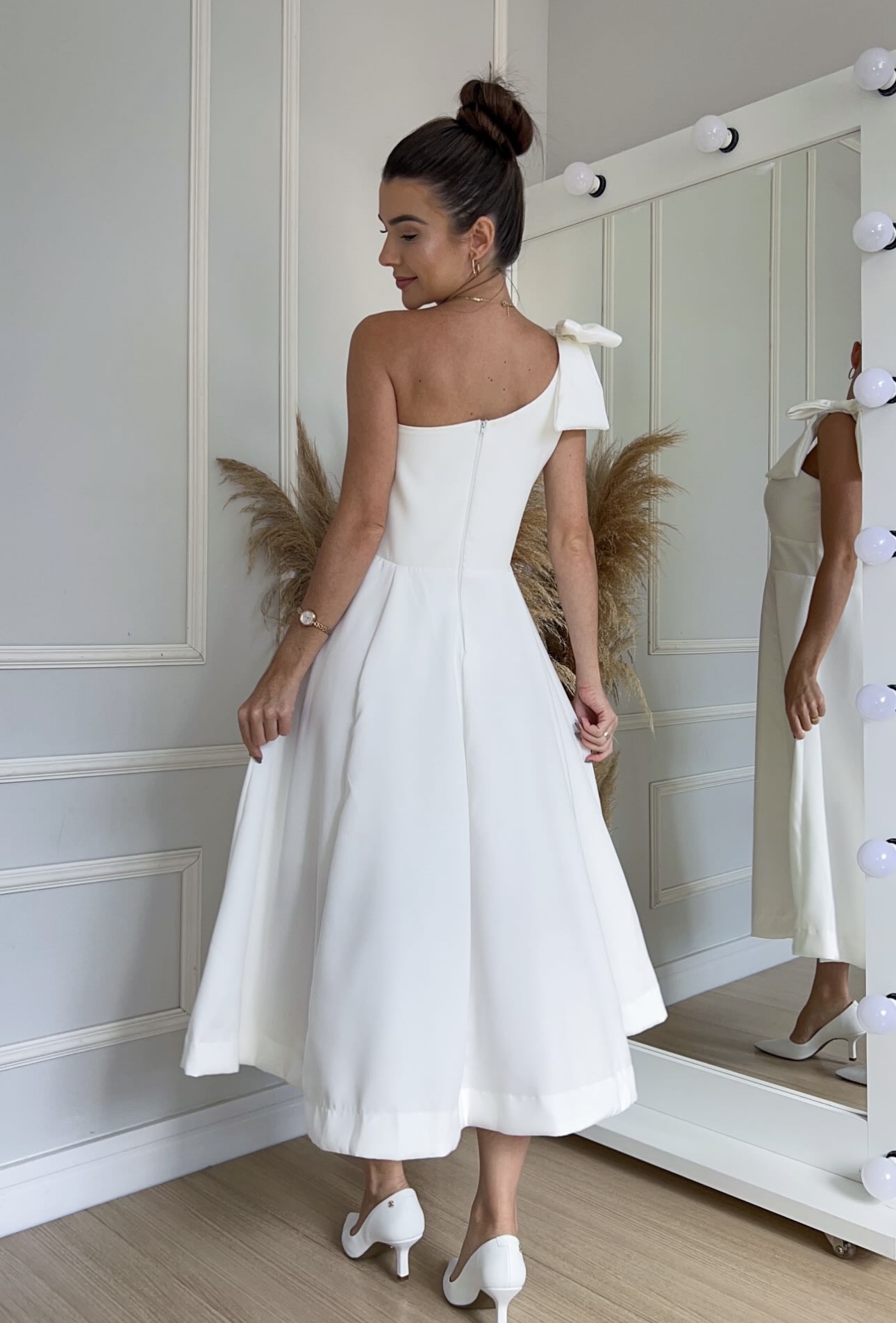 Vestido Midi Branco Com Laço Lisboa - Maria Pittanga