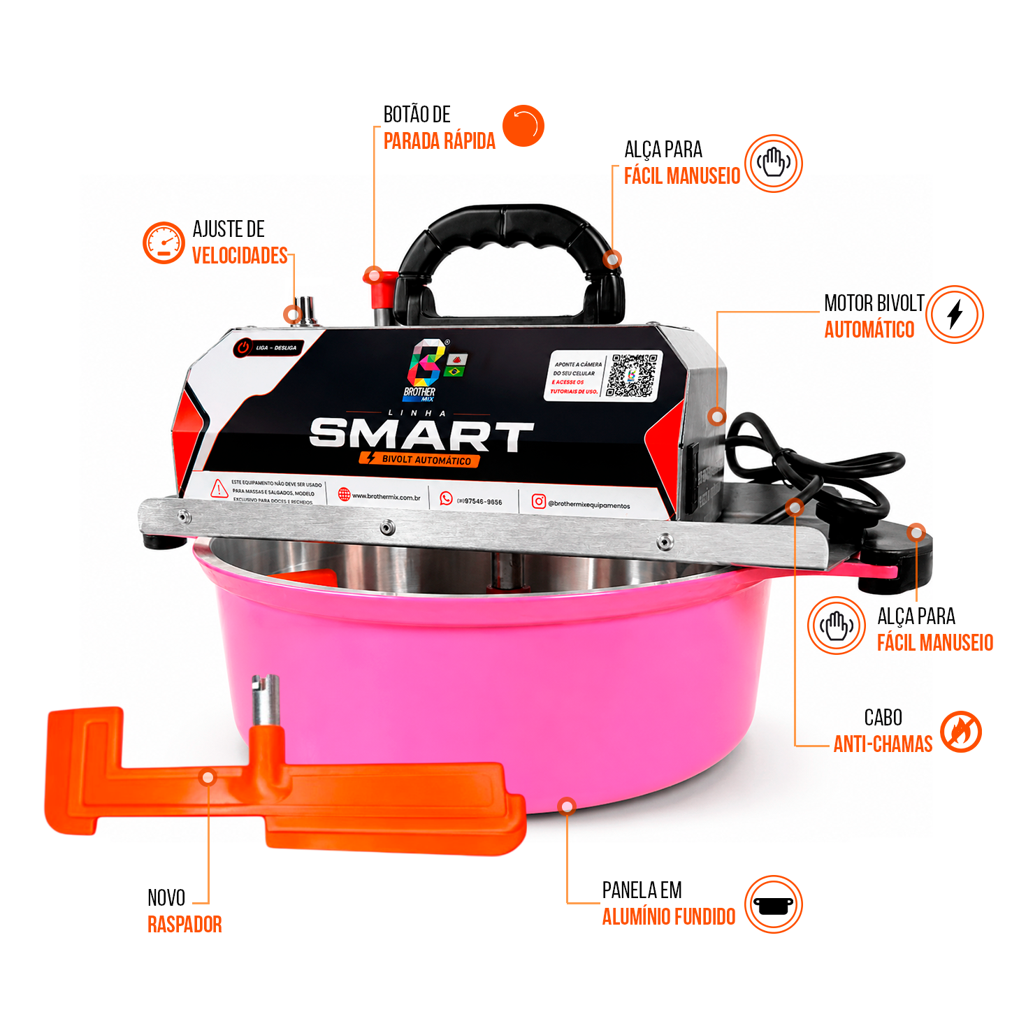 DOCES E RECHEIOS - Misturadora 32cm SMART Rosa com ajuste de 5