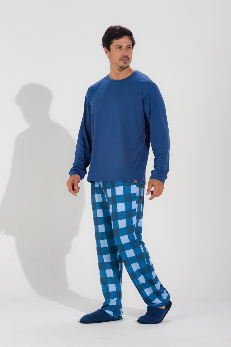 PIJAMA ALFAIATARIA LONGO XADREZ AZUL ROYAL - Santo Pijama