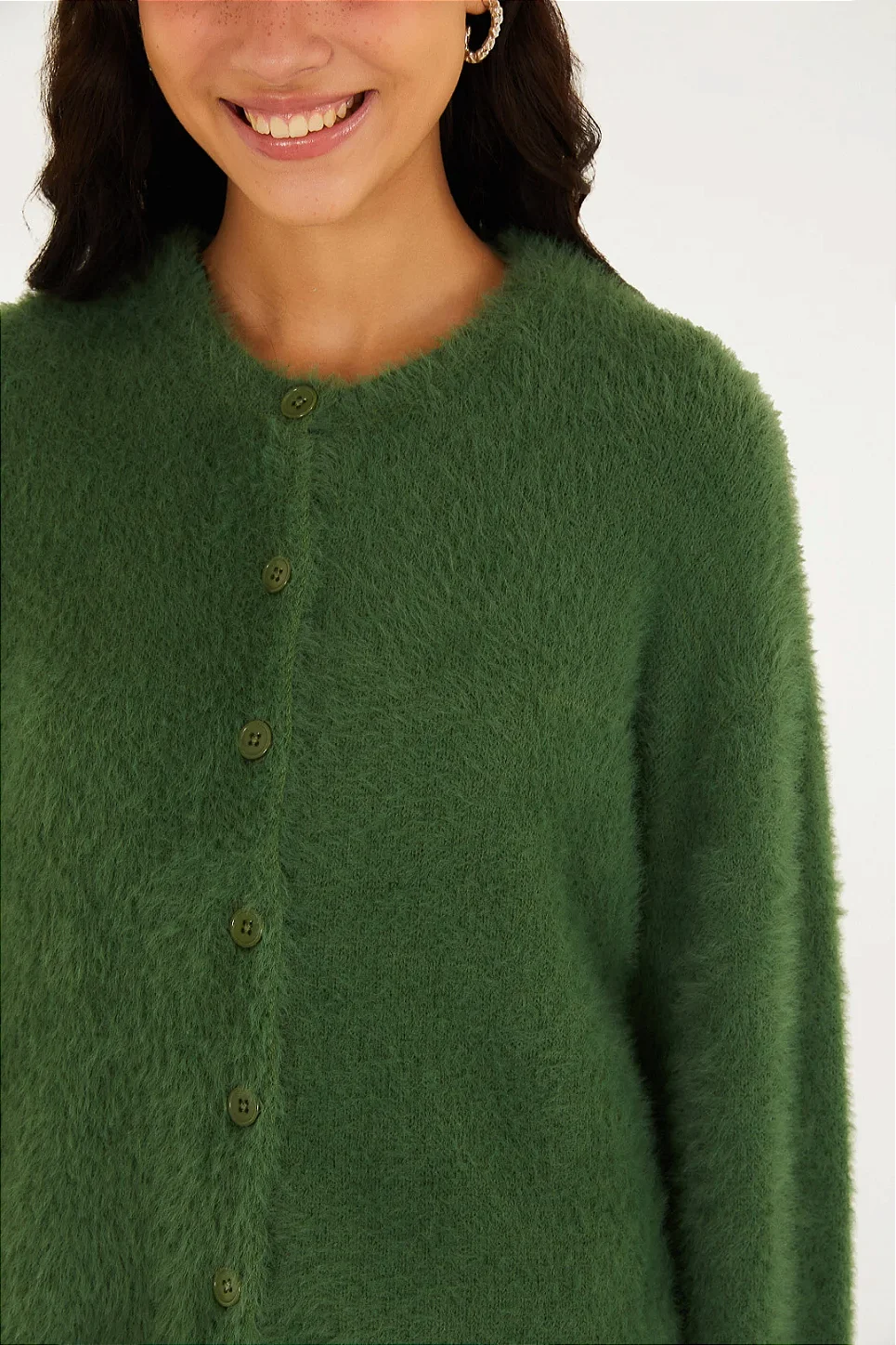 FARM CARDIGAN PELINHO TRICOT BASICO VERDE JACARE - MELEVALOGO