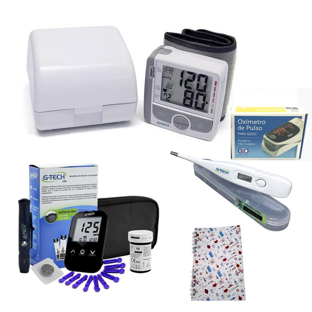 Kit Cuidador de Idosos com Aparelho de Pressão Digital Termômetro Digital  Glicosimetro Oximetro Bloquinho de Anotações - Logadu - Especializada em  produtos para saúde