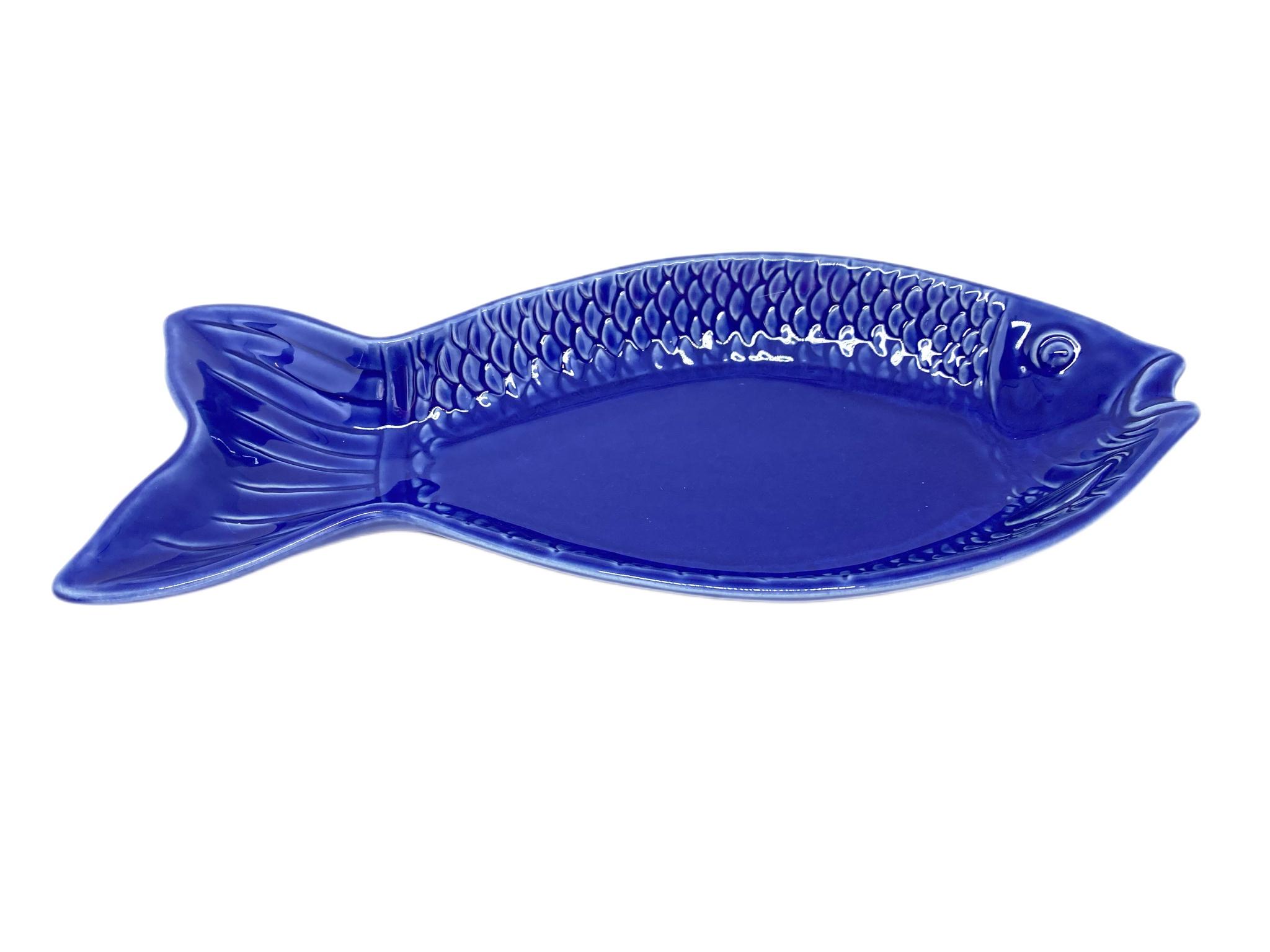 Jogos 2 pratos de peixes decorativos cerâmica ocean azul 28X13 CM