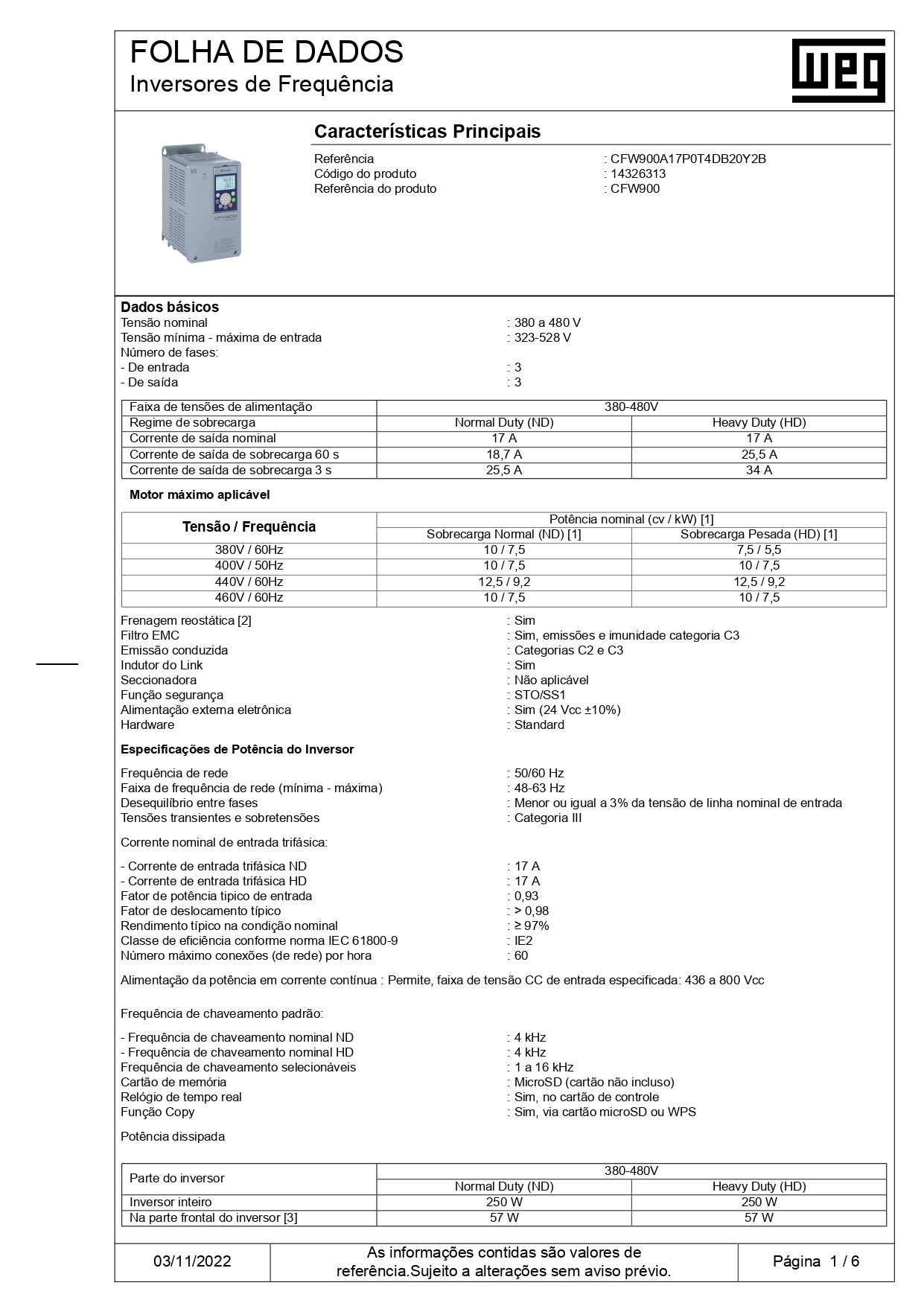 Inversor De Frequência Weg CFW900 Trifásico 10CV 17A 380480V Alucel