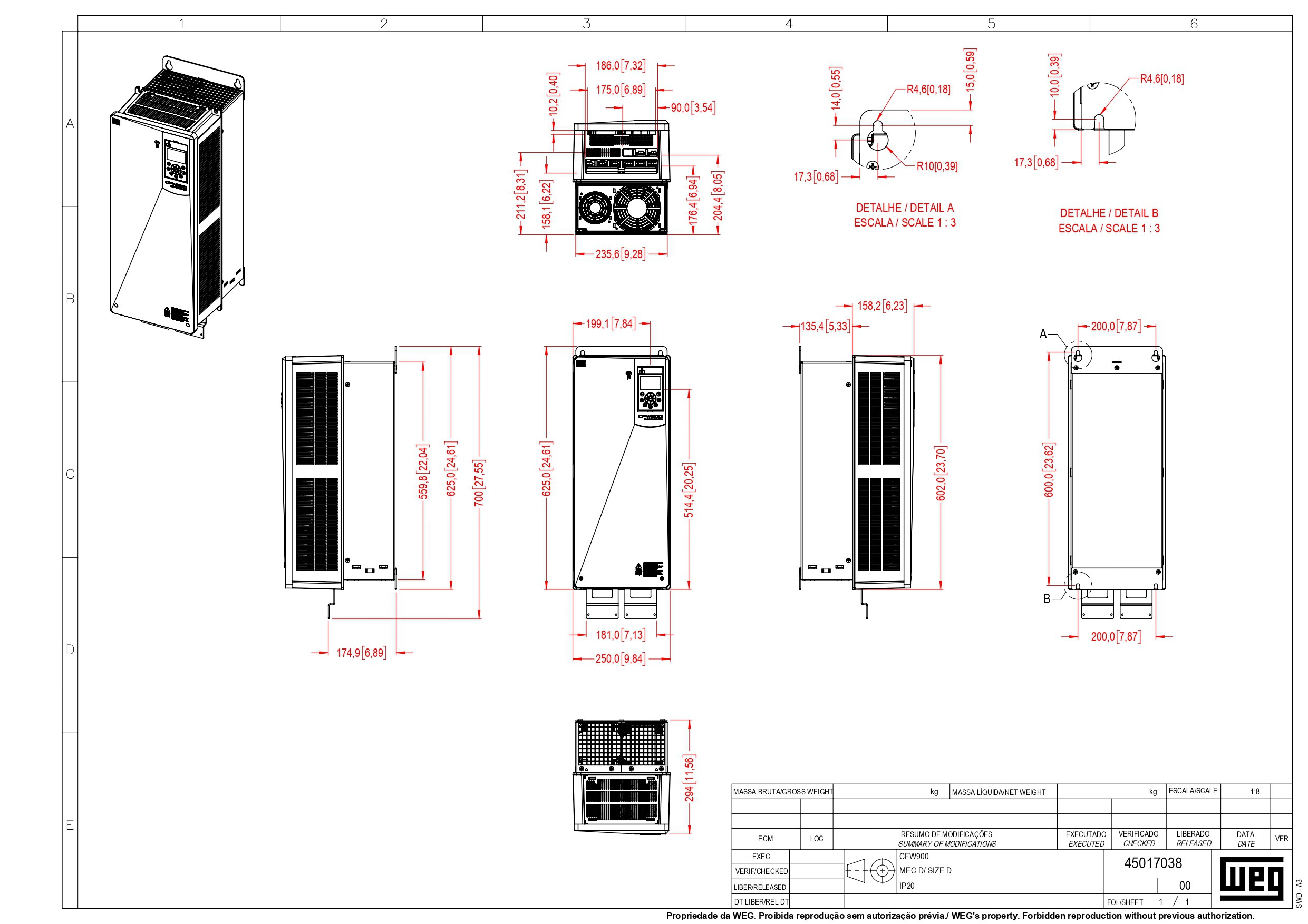 Inversor De Frequência Weg CFW900 Trifásico 100CV 146A 380480V