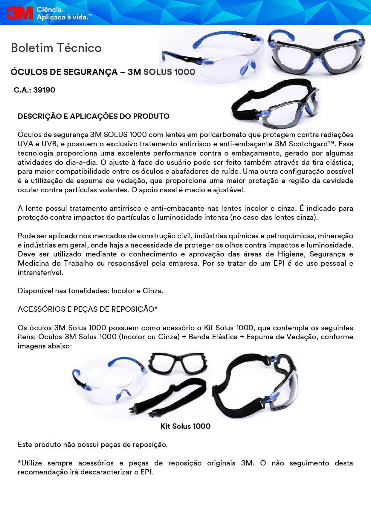 Óculos De Segurança Antiembaçante 3M™ Solus 1000 Cinza CA39190 - Alucel ...