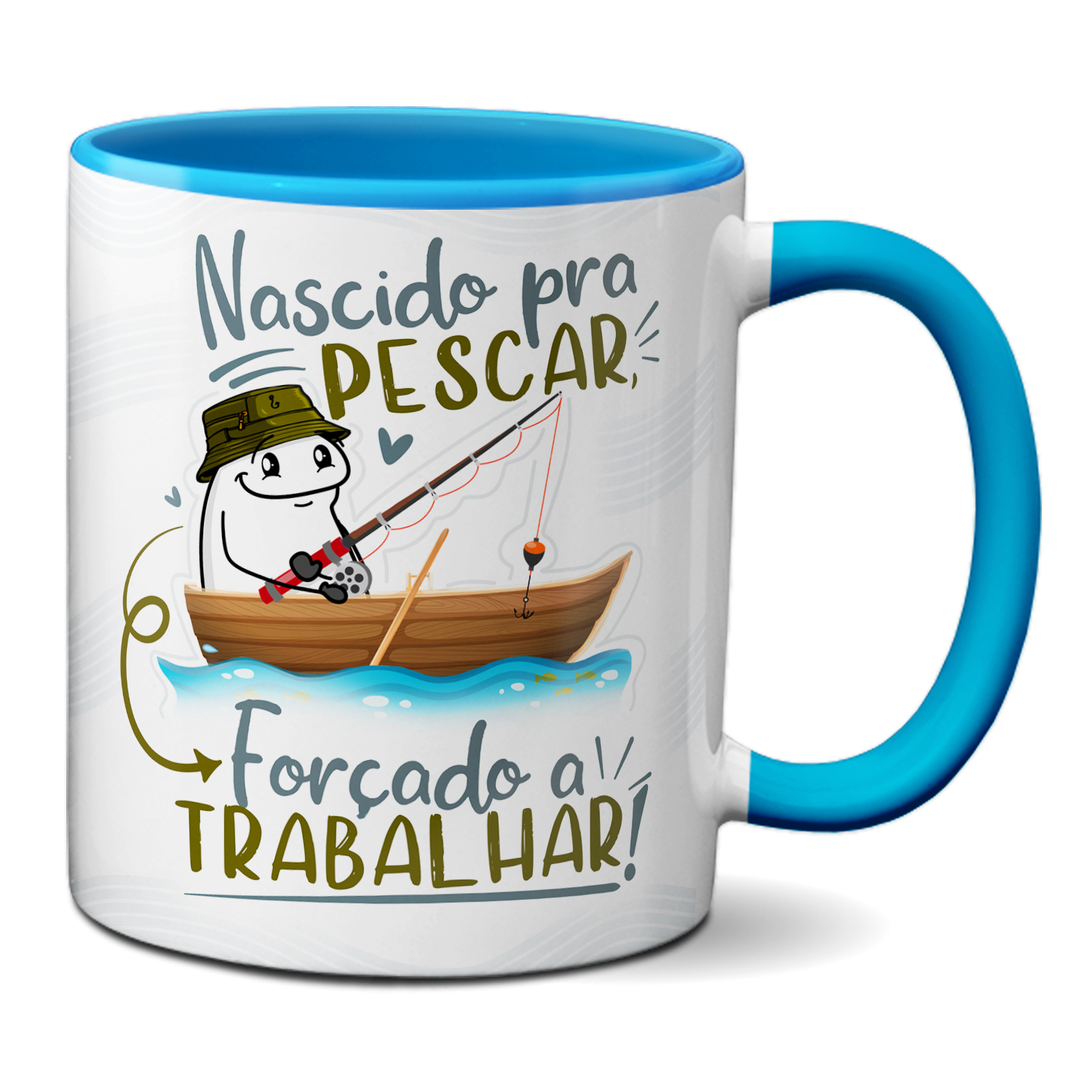 Caneca personalizada nascido para pescar, forçado a trabalhar