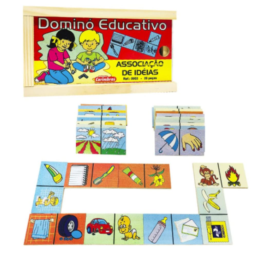 Jogo Educativo em Madeira – Dominó Figuras e Letras 28 Peças