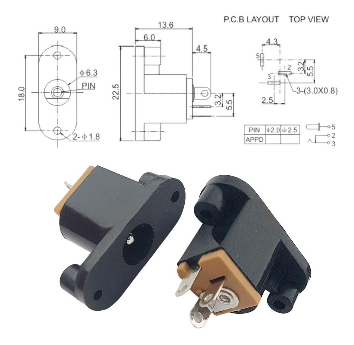 Conector Plug Jack P4 Femea J4 2.0mm Dc-018 Pci - 10 Peças - Smartcomp ...
