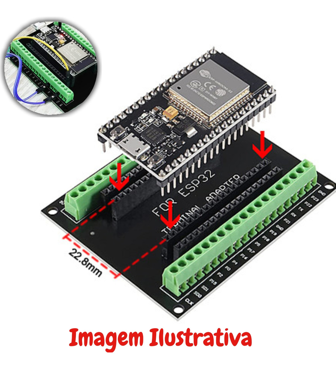 Placa Adaptador Shield Esp Expans O Com Terminal Borne Pinos Gpio