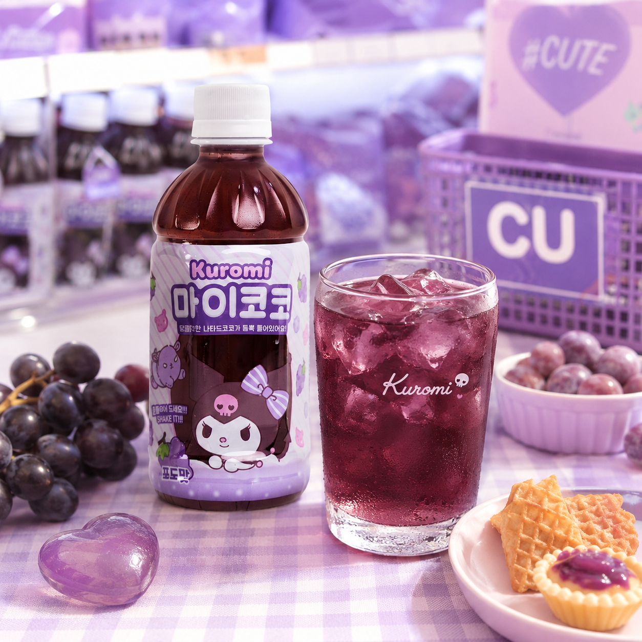 乳液・ミルク kuromichan Bebida Coreana MyCoco Kuromi Sabor Uva Sanrio 340ml - Lojas Kaito