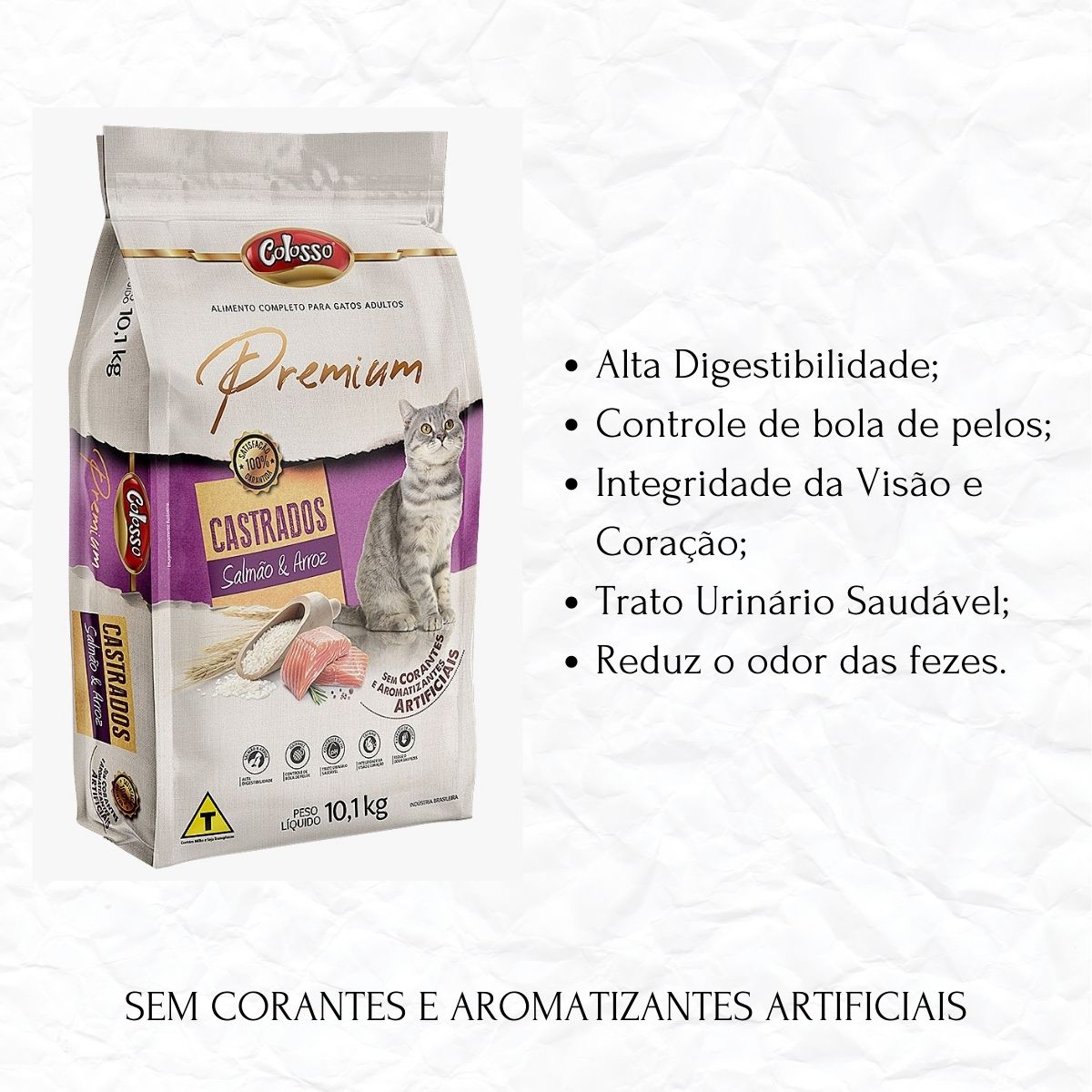 Ração Colosso Premium Gatos Adultos Castrados Salmão e Arroz Kg Canto das Aves