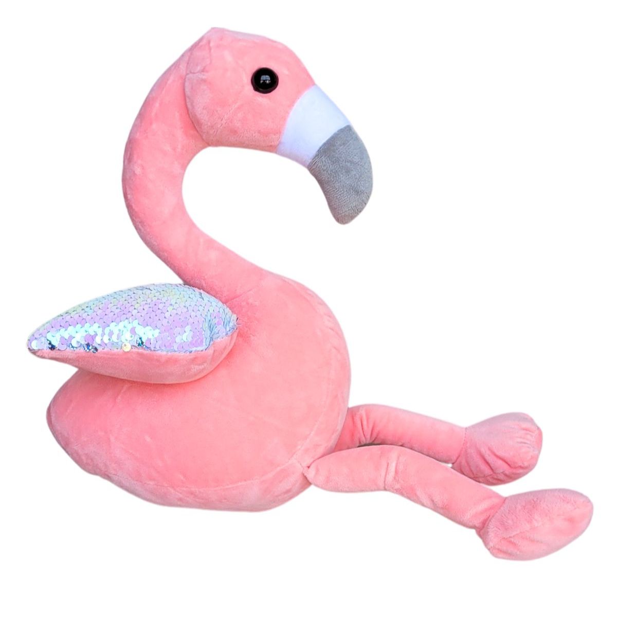 Flamingo de Pelúcia Rosa Com Asas Lantejoulas 30cm Plush - Nikity
