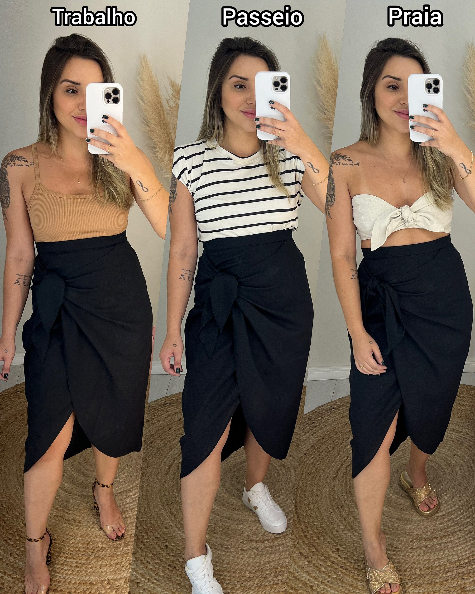 Saia midi linho amarração elegante - pawan