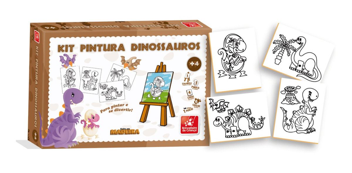 Kit Pintura Dinos com Cavaletes Tintas Telas Jogo Infantil