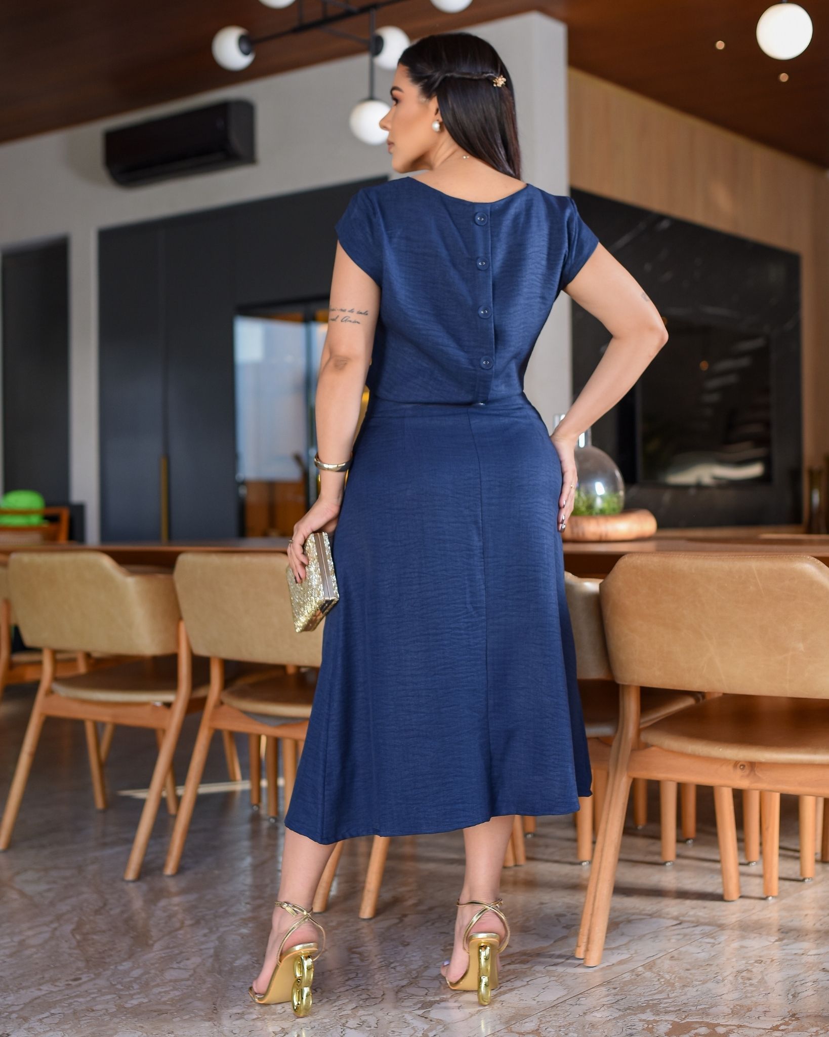 Conjunto linho azul marinho com detalhe de amarração - Naty Novoa