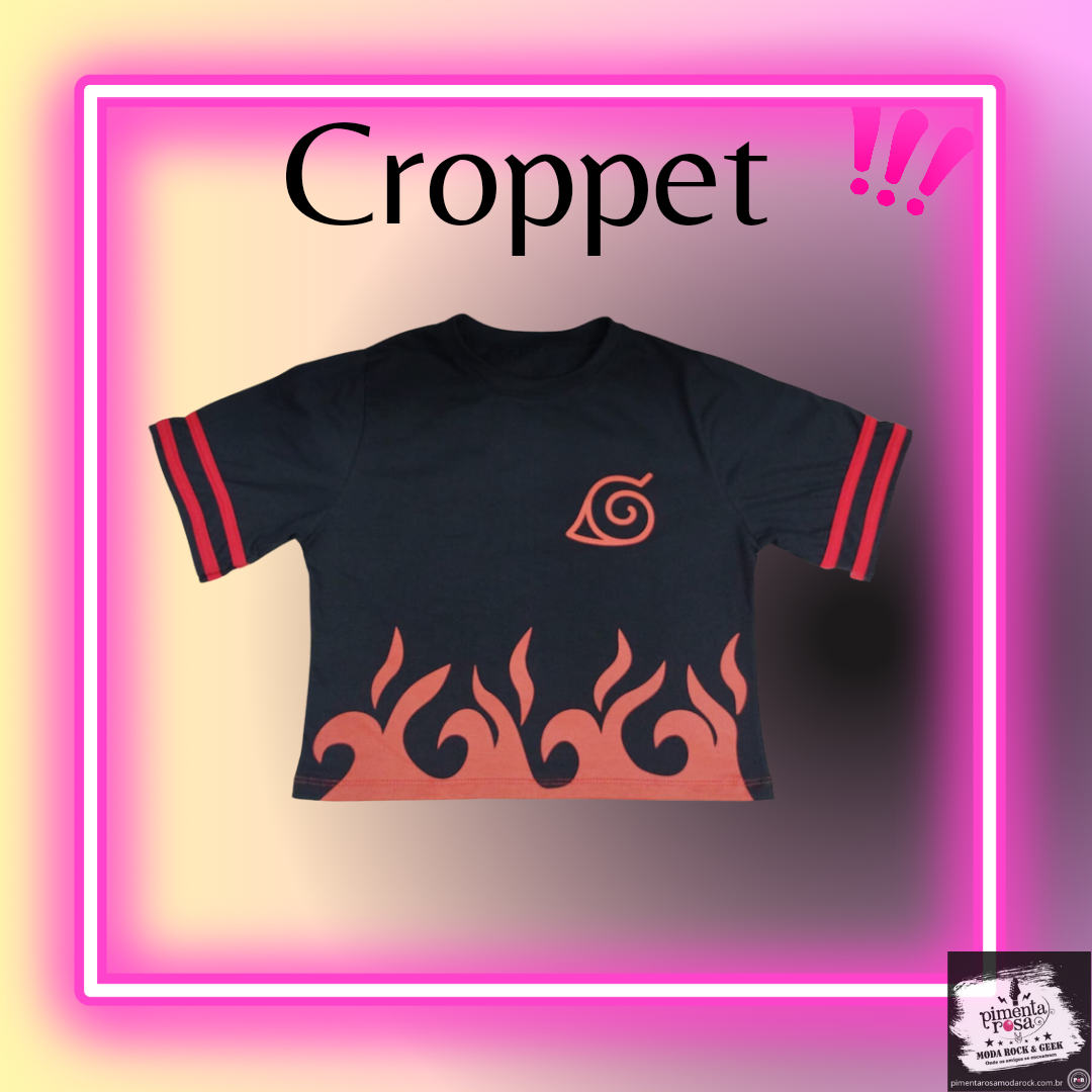 Croppet Naruto - aldeia da folha - Pimenta Rosa moda Rock e Geek