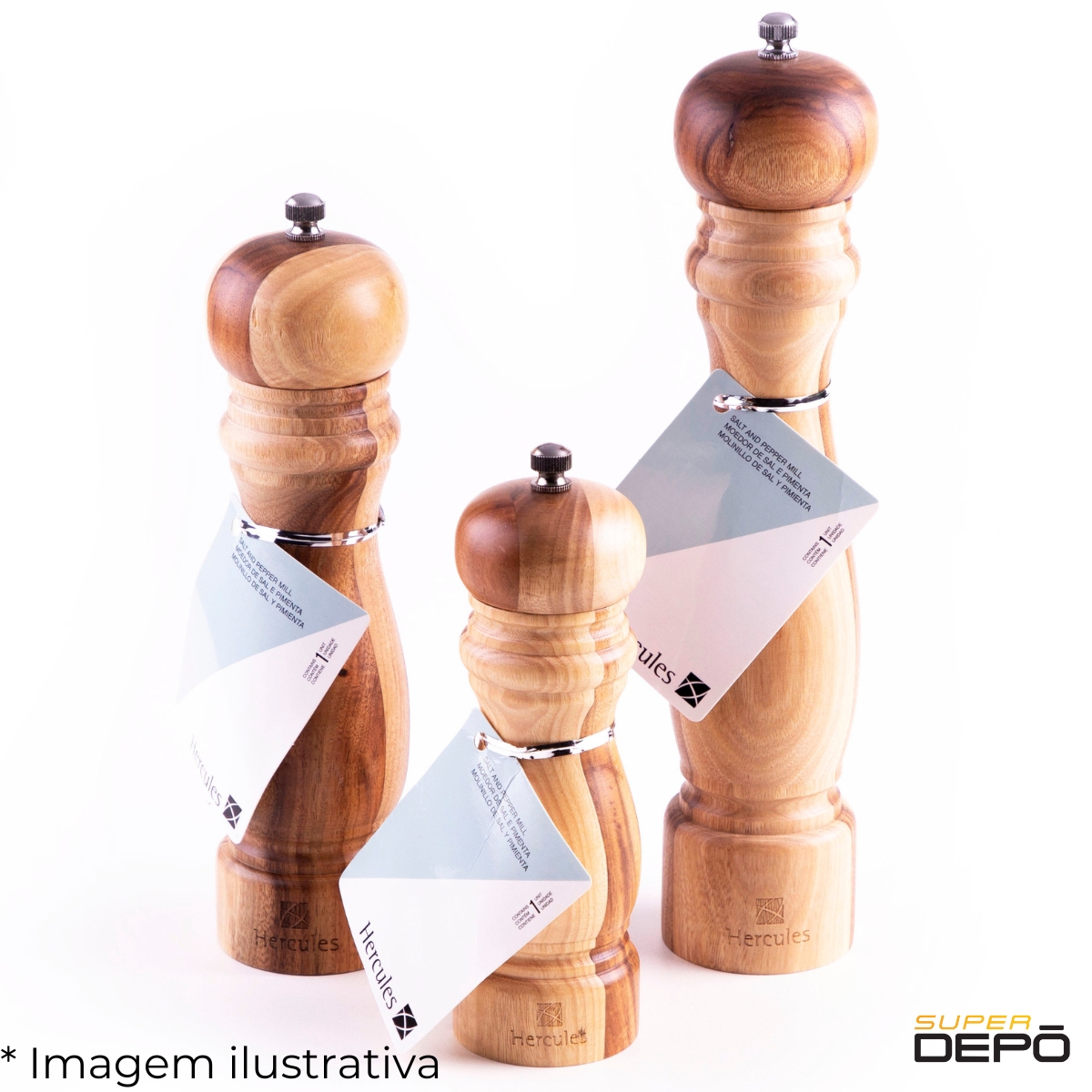 Kit 2 Moedores de Sal e Pimenta Madeira 25cm Hercules MO30-25