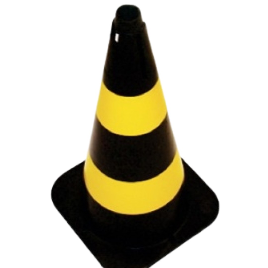 Cone De Sinalização Preto E Amarelo 75 Cm - Pvc Rigido - Reconnstek