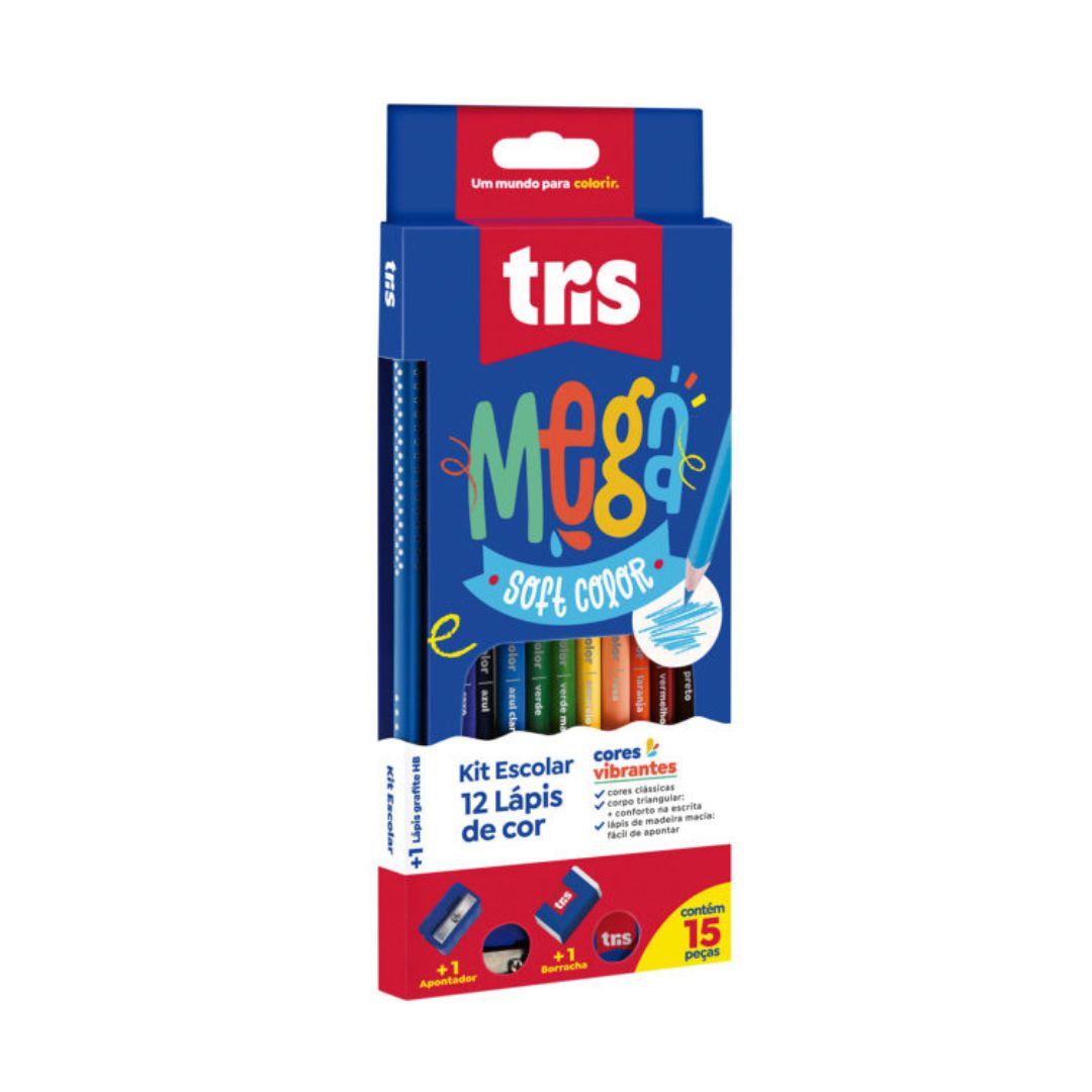 Kit Lápis De Cor - Tris - Mega Soft Color 12 Lápis de Cor com Borracha e  Apontador e Lápis HB - Duck Paper - Papelaria Online