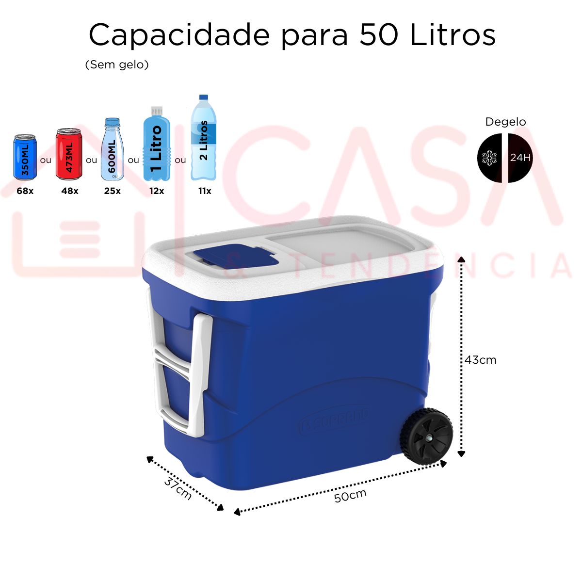 Caixa Termica Cooler Soprano 50 Litros Com Rodas Tropical - Casa