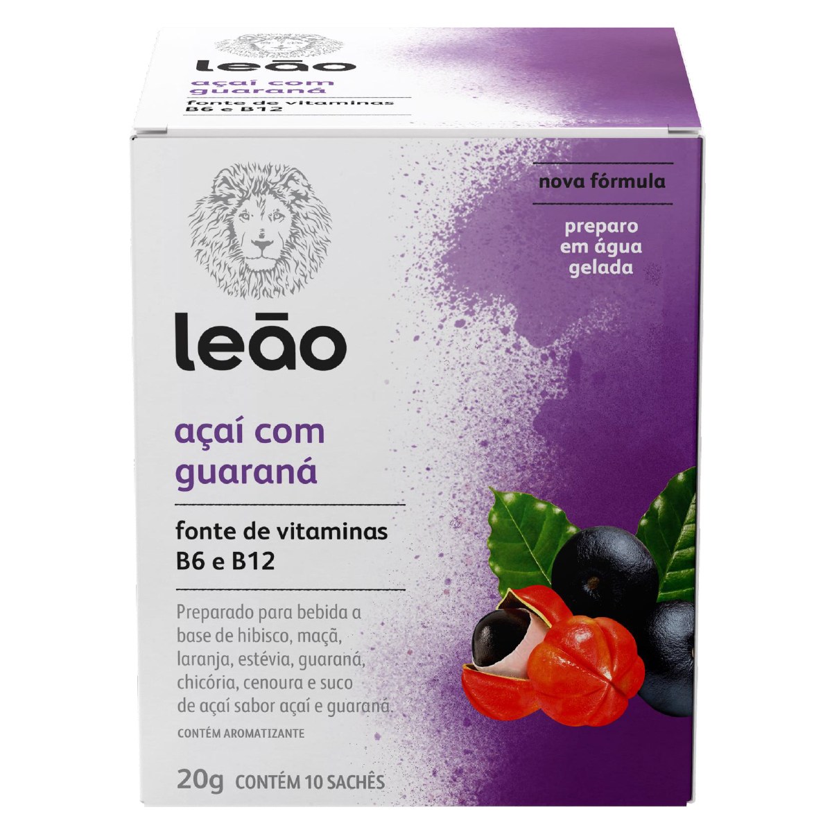 Vitamínico Leão sabor Açaí e Guaraná - 10 Sachês | Leão - Chá Leão® - Loja  Oficial