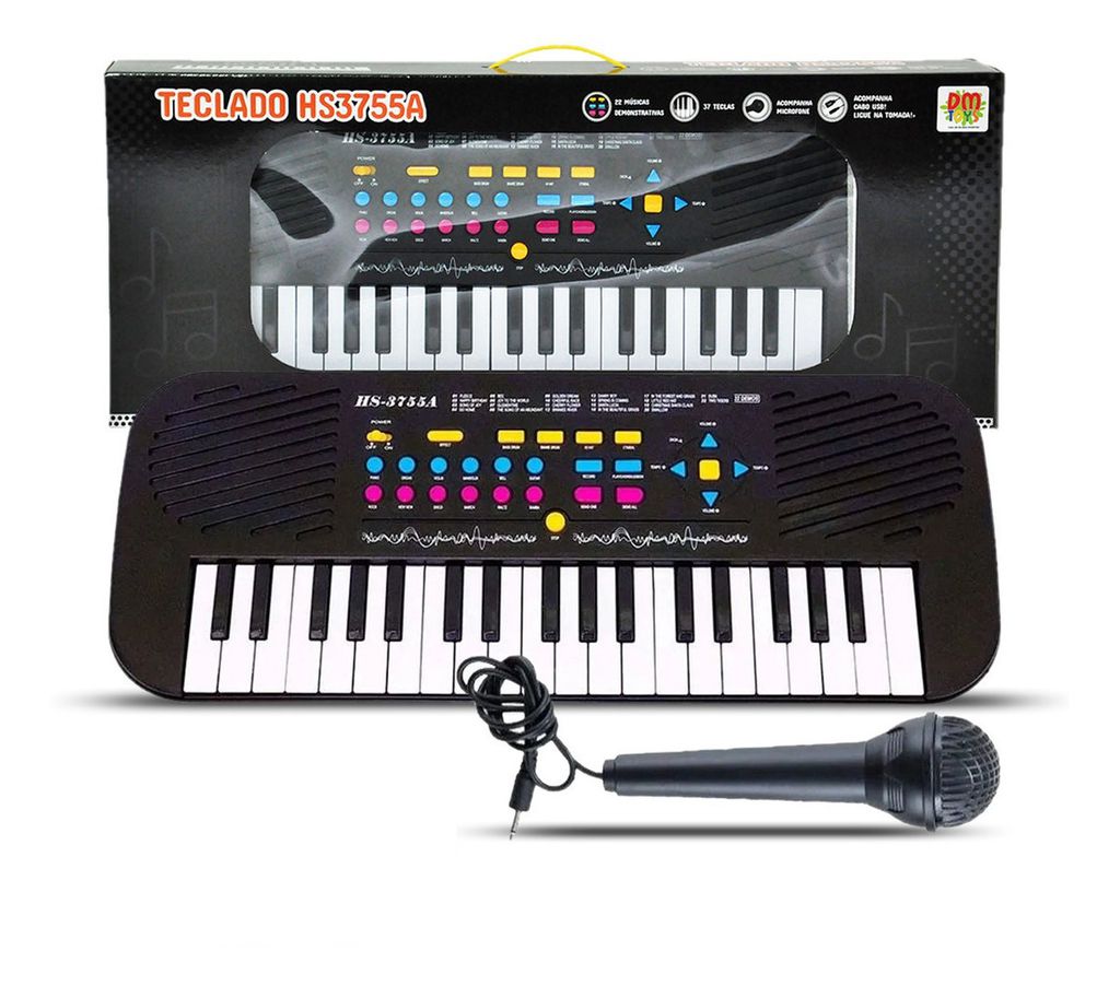 Brinquedo Musical Teclado Infantil Piano 37 Teclas Microfone no