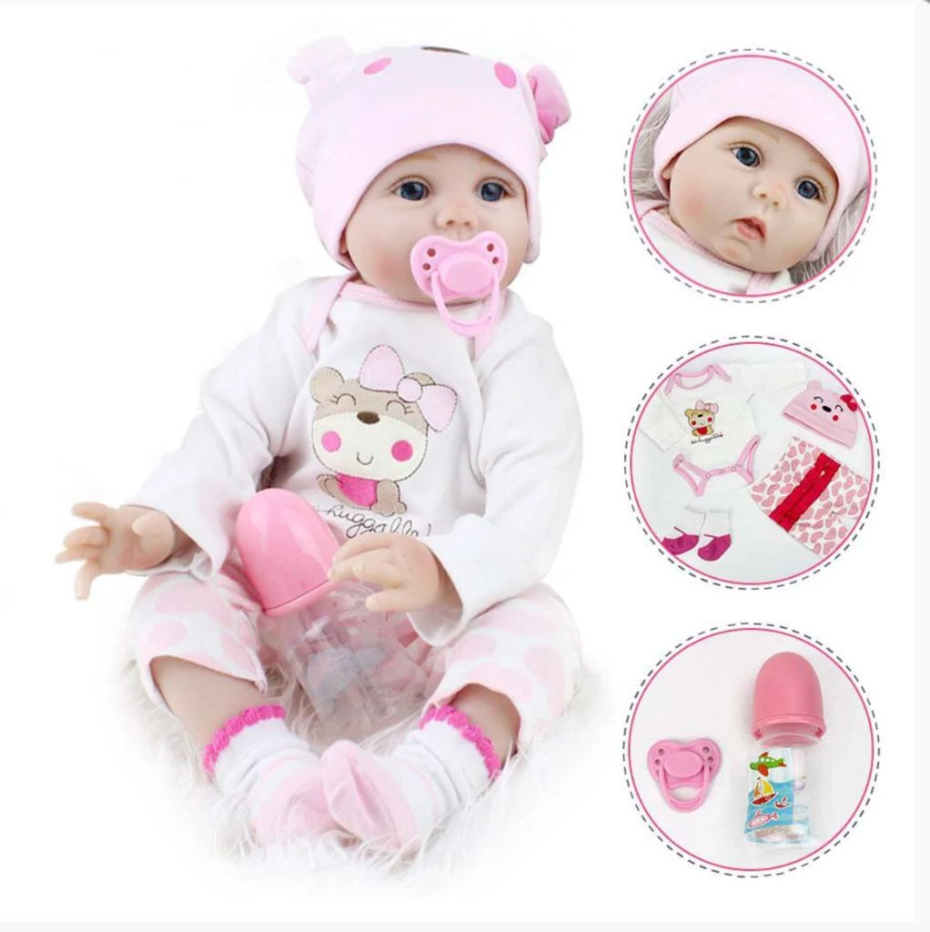 Bebe Reborn Laura Baby Emily 45 cm pode dar banho Corpo 100% Vinil