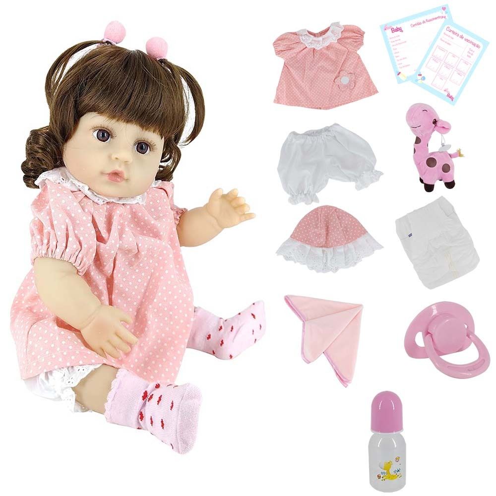 Boneca Reborn Bebê Menina Corpo De Silicone Com Chapéu E Kit