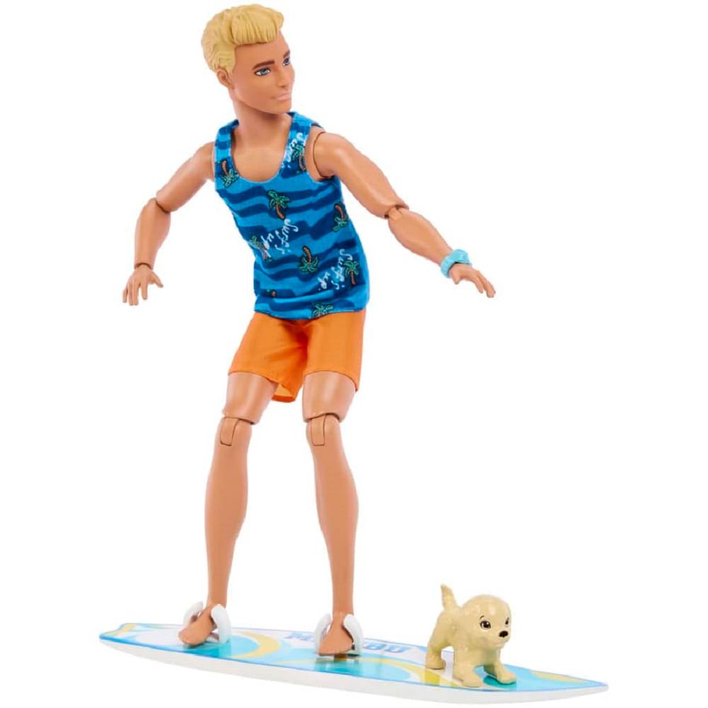 Barbie Boneca com prancha de surfe e cachorrinho de estimação, boneca