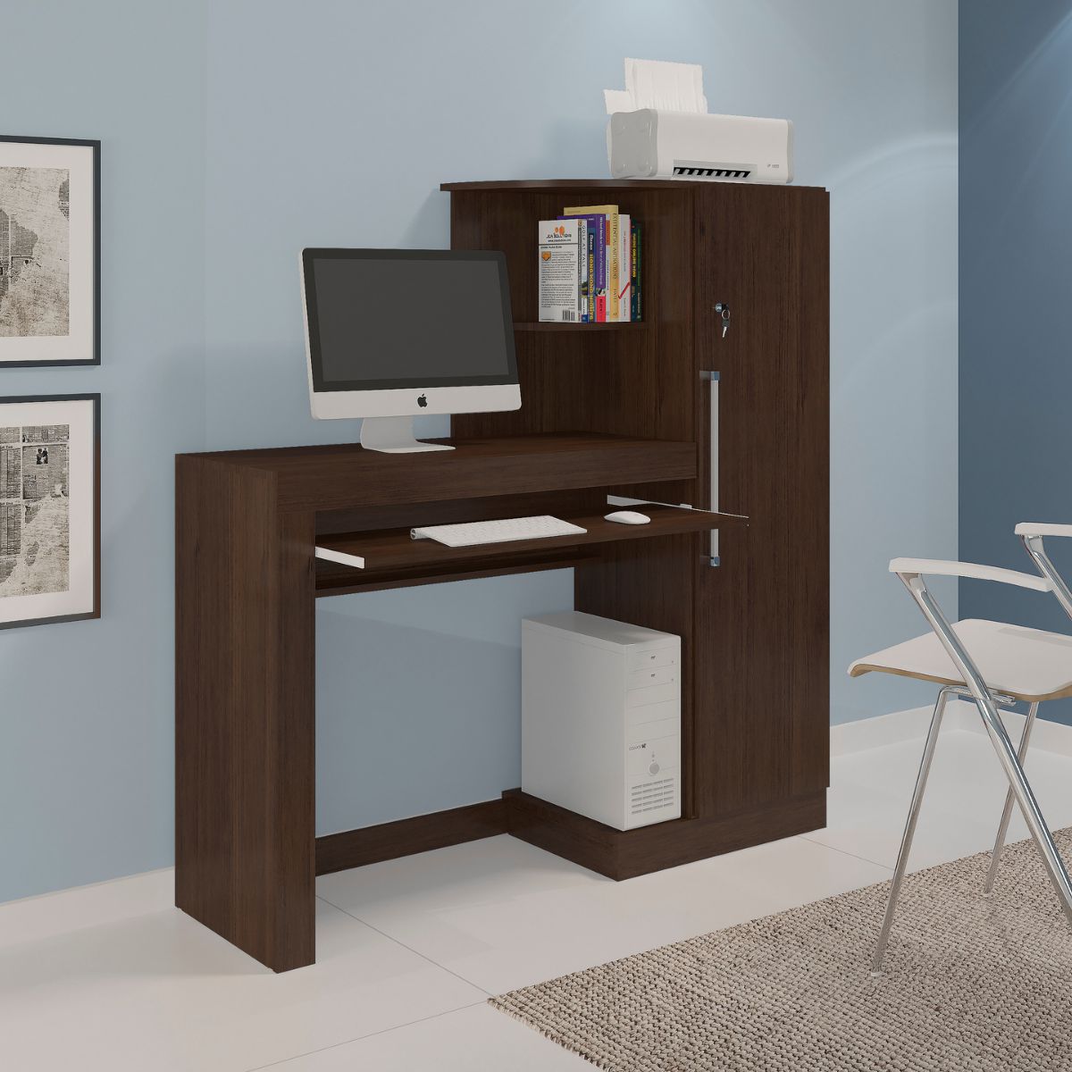 Escrivaninha com Armário 3 Prateleiras Aroeira JCM Café JitMobile