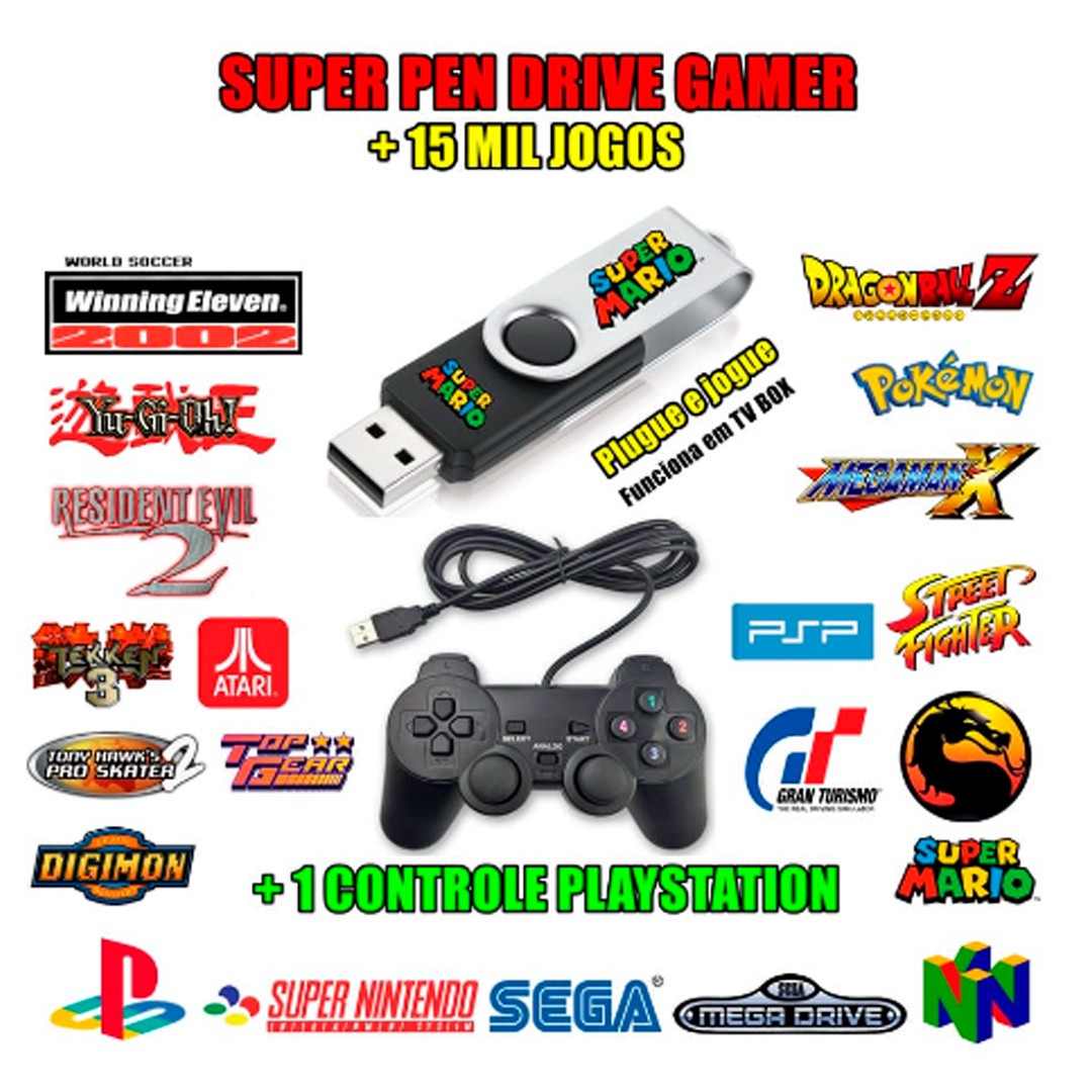 Super Pendrive Gamer 15 Mil Jogos Clássicos Controle USB Playstation - GAME  LIFE BRASIL