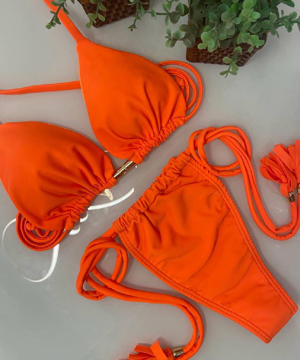 Biquini Cortininha Laranja Neon Coconut Beachwear Store Desenvolvemos peças delicadas