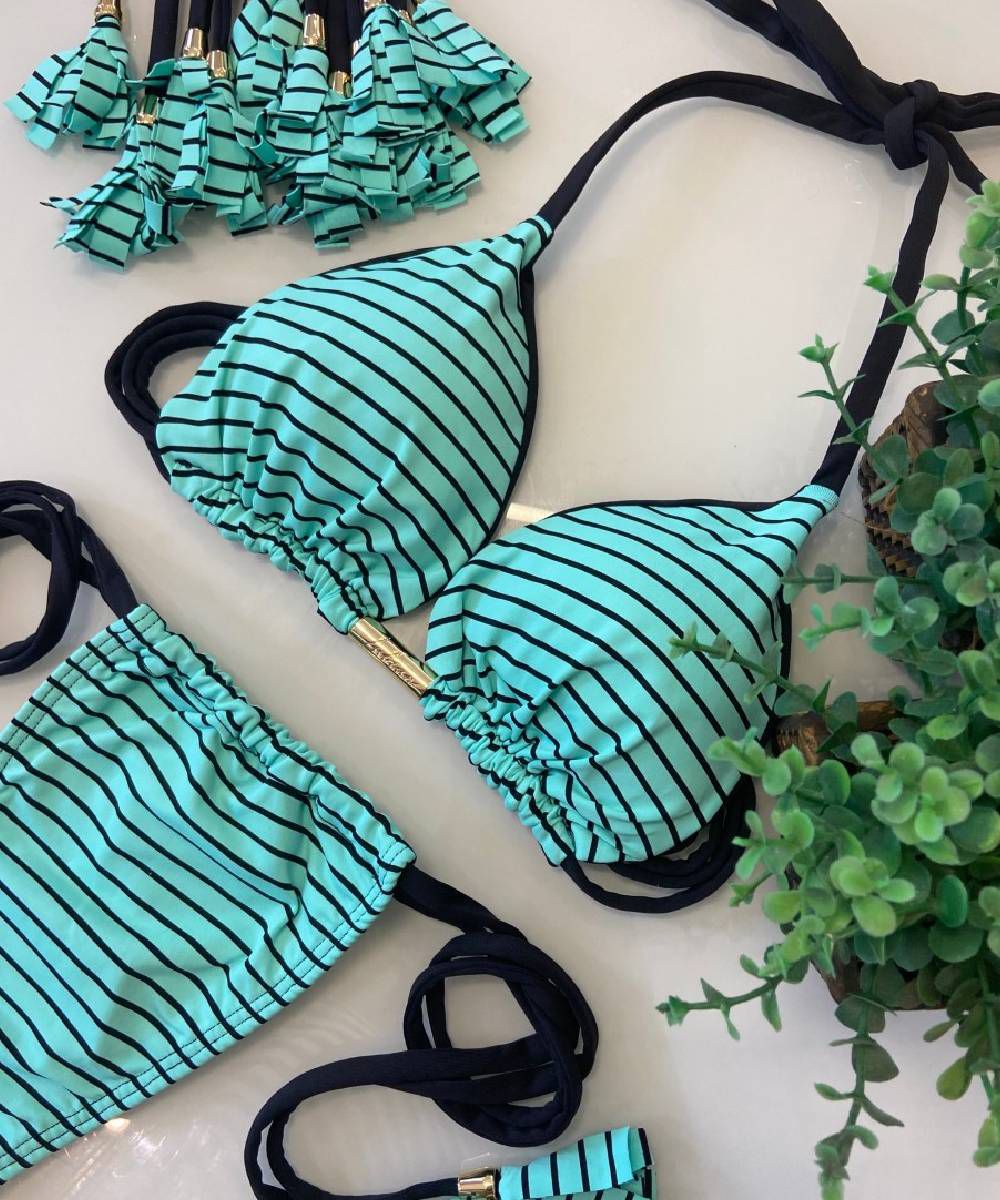 Biquini Cortininha Listras Verde Água Coconut Beachwear Store Desenvolvemos peças
