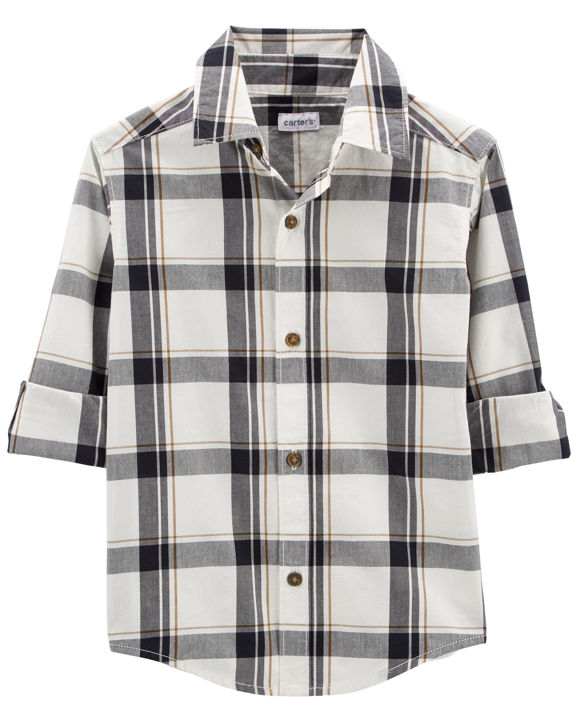 Camisa infantil xadrez manga longa verde, Carter's