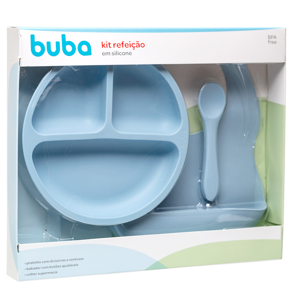 Kit Refeição em Silicone Azul - Buba - Girafinha