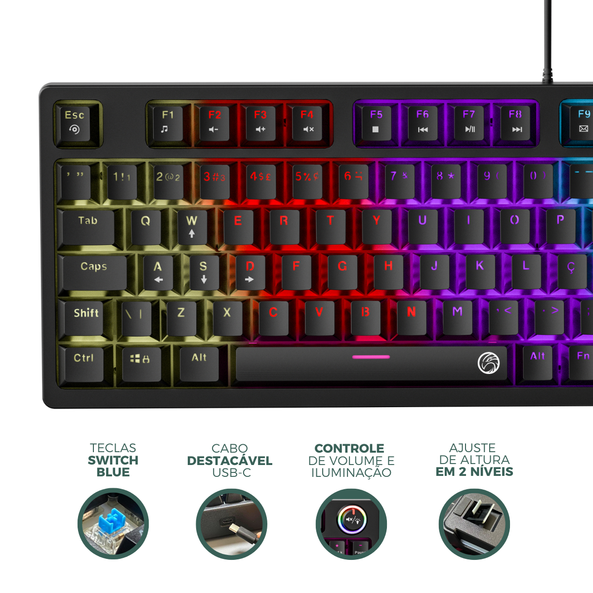 TECLADO USB BRAZILPC MECANICO GAMER BPC-K9071 PRETO COM ILUMINAÇÃO